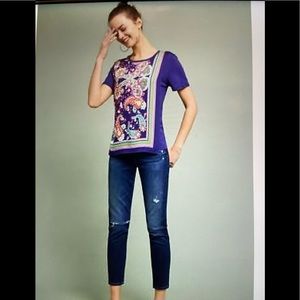 Anthropologie Maeve Printed Scarf Overlay Tee